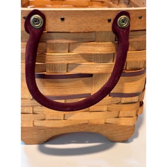 Vintage NEW Peterboro Footed Storage Basket Suede Leather Handles 14.5" x 9" - Picture 6 of 13